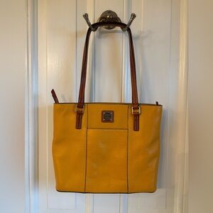 Dooney & Bourke Mustard Yellow Tote with Brown Accents
